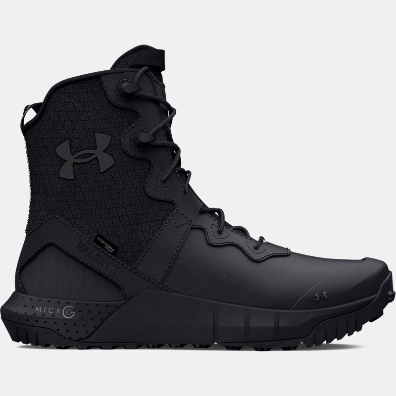 Men's  Under Armour  Micro G® Valsetz Leather Waterproof Zip Tactical Boots Black / Black / Jet Gray 8.5